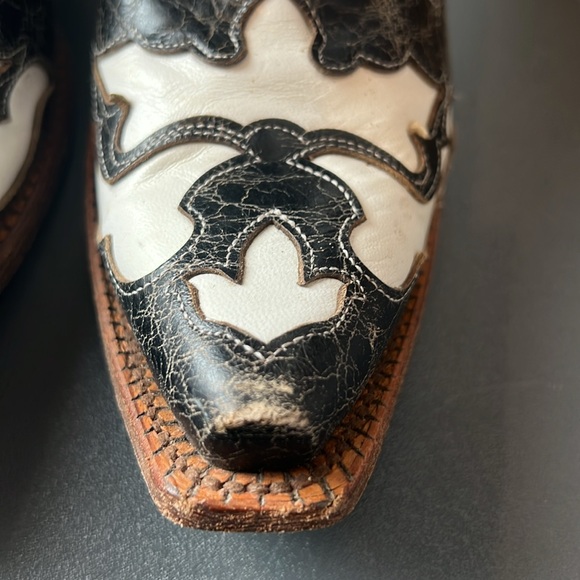 Corral Vintage Black Beetle and White Laser Inlay Western Boots A1965 Size 7M - Picture 4 of 12
